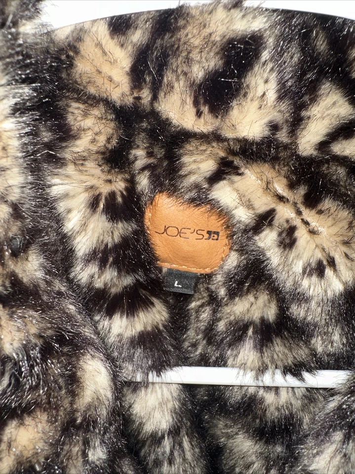 Joe's Jean Coat w/ Leopard Faux Fur Lining & Collar Large - Image 2 of 4