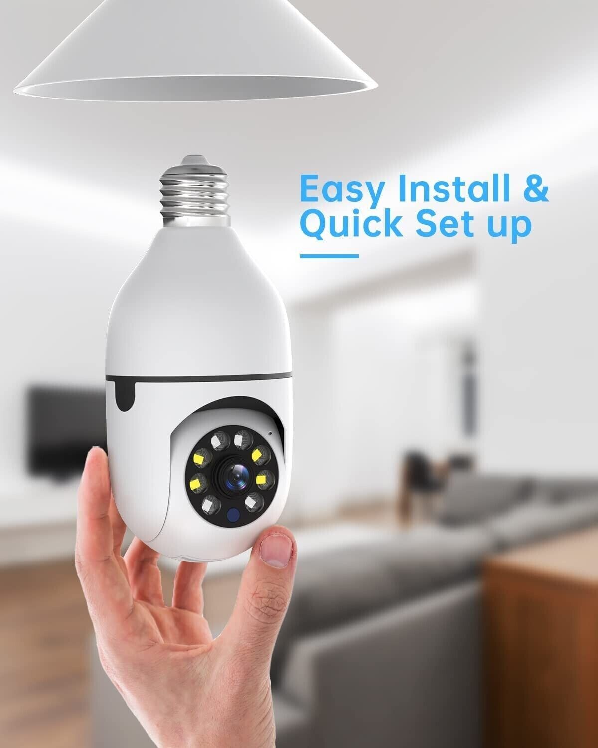 360° Wireless Security Camera Light Bulb Outdoor 1080P 2.4GHz WiFi