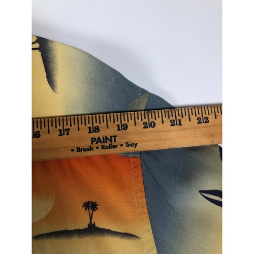Pierre Cardin Hawaiian Button Down Shirt Sailboat PalmTrees Blue/Orange Men Sz M - Picture 8 of 11