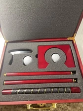 Travel Putting Practice Set In Wooden Case Putter, 2 Balls,