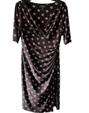 Lauren Ralph Lauren Black White Stretch Ruched Short Sleeve V Neck Dress 10