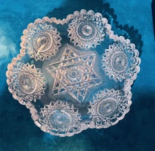 American Brilliant Cut Glass Bowl 7.5" Star of David & Hobster Sawtooth edge