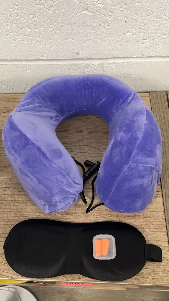 Memory Foam Travel Pillow with Eye Mask & Ear Plugs for Comfortable Sleep