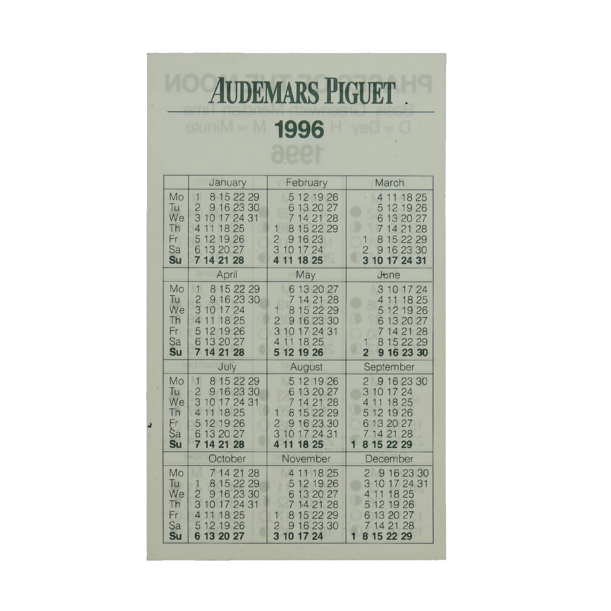 AUDEMARS PIGUET VINTAGE PHASES OF THE MOON 1996 CALENDAR / LOOSE-LEAF | eBay