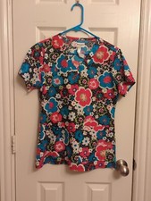 Peaches Scrub Top Size XS Floral