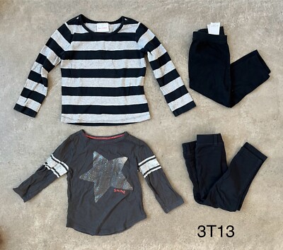 LOT (4) Girls Size 3T Black Grey Shirts & Pants - Hanna Andersson Old Navy Gap