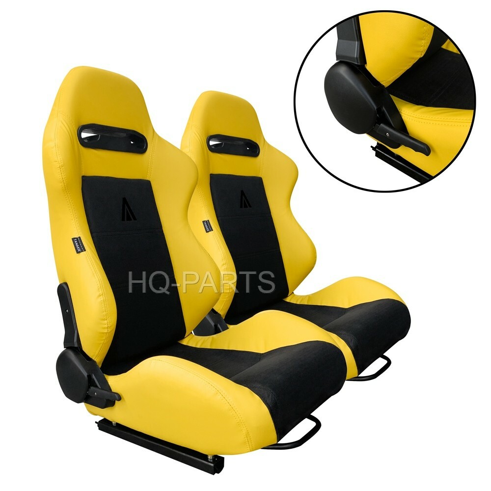 2X TANAKA YELLOW PVC LEATHER BLACK SUEDE ADJUSTABLE RACING SEAT