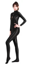 Women's Glossy Bodystocking One Piece Catsuit Bodysuit Jumpsuit Attached Socks