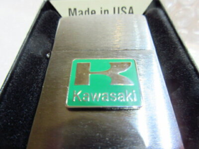 Kawasaki Zippoライター 未使用 Zippo Oil Lighter Kawasaki Emblem Logo Silver Brass Regular Case