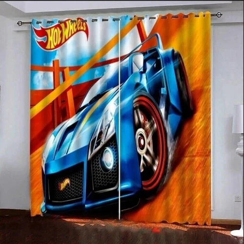 3D Hot Wheels Print Thick Blackout Bedroom Curtains Thermal Ring Top Eyelet Gift - Picture 7 of 20