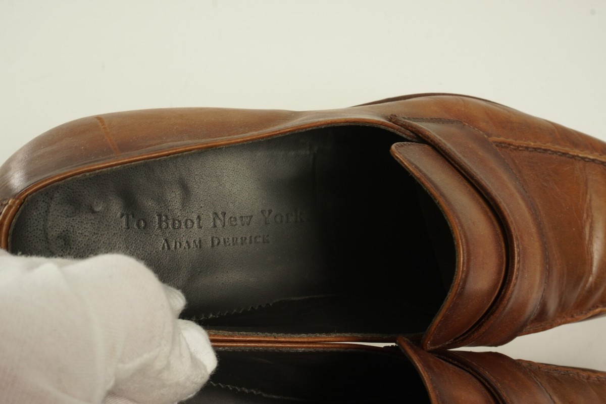 To Boot New York Brown Leather Square Moc Toe Strap Loafer 