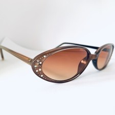 VINTAGE RHINESTONES CAT EYE EYEGLASSES FRAME MADE IN FRANCE BROWN