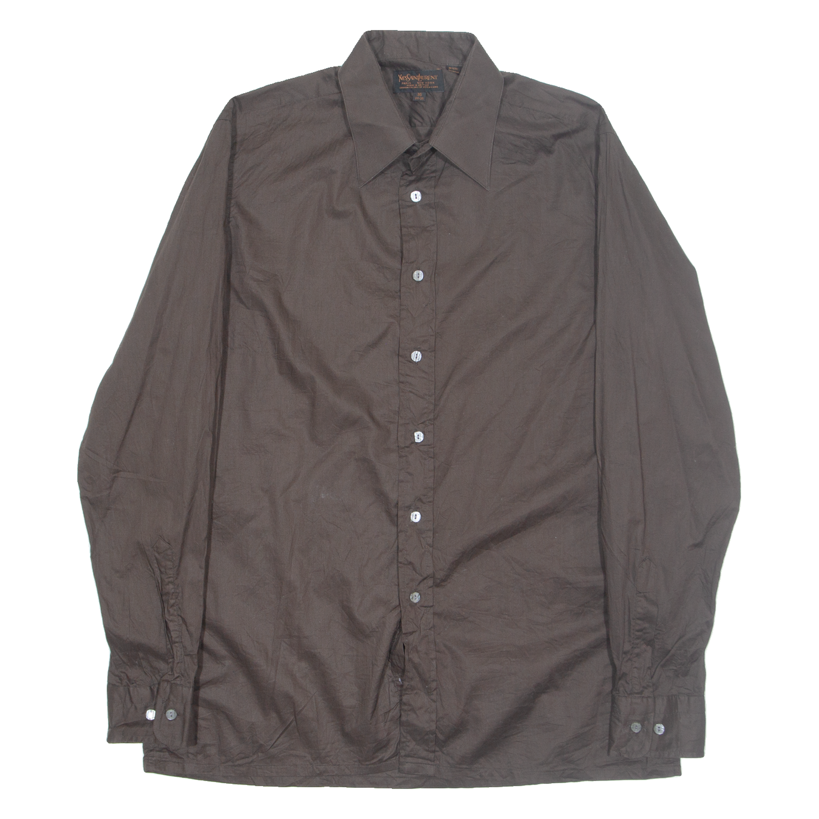 YVES SAINT LAURENT camicia uomo tinta unita marrone manica lunga L