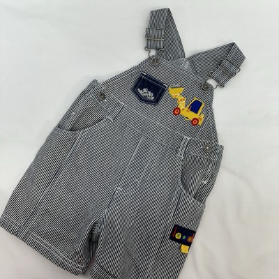 Sesame Street Boys 18 Month Embroidered  Loader  Rocks Striped Denim Overalls