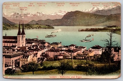 Vintage Luzern Switzerland Postcard Hofkirche & Alps Scenic View AA48