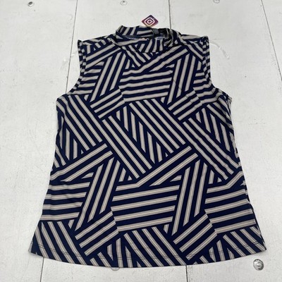 Love You More Shirt Womens Large Blue Geometric Sleeveless Mock Neck Top