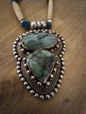 Indianerschmuck Kette Navajo Türkis Silber Büffelknochen