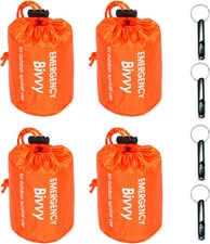 4 Pack Emergency Bag Survival Bivvy Sack with Whistles, Lightweight Portable Eme