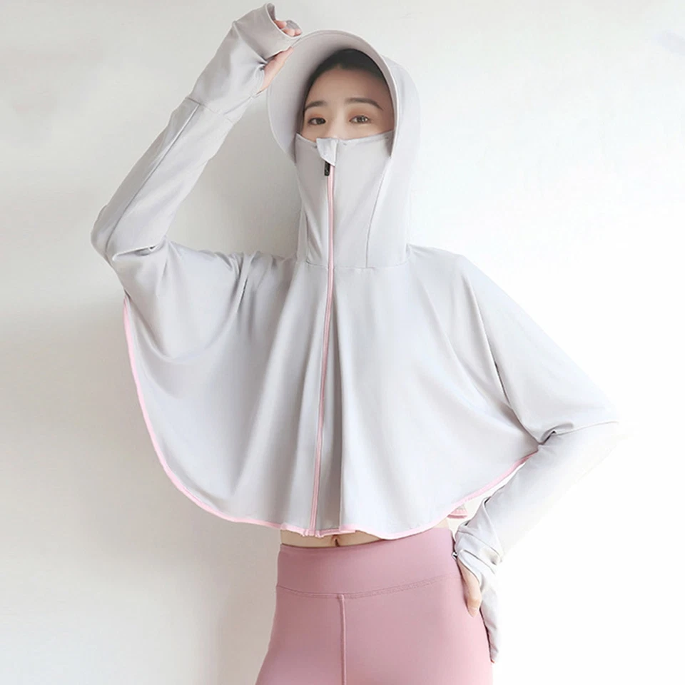 (Long Brim Gray)Ice Silk Sun Protection Hoodie Jacket Long Sleeve Sun - image 4 of 4