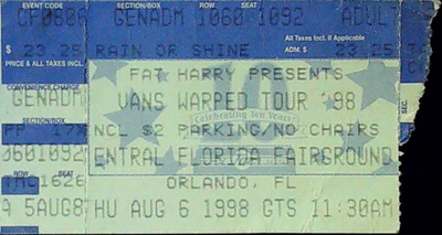 Vans Warped Tour Central Florida Orlando Ticket Stub 311 Blink-182