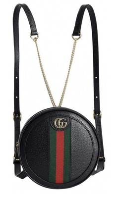 Authentic Gucci Ophidia Mini Round backpack Black Leather Gold Chains