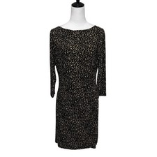 Lauren Ralph Lauren Dress Womens 12 Black Tan Knee Length Sheath Animal Print