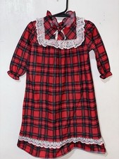 Vtg JC Penney Toddlertime Nightgown Toddler Girls 3 Red Plaid Ruffle Hem L/S USA