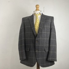 Samuel Windsor Tweed Blazer Jacket Men's Dark Grey 44R Windowpane Check Country
