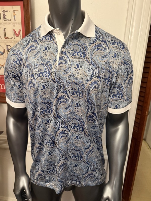 Kilburne Finch Polo Shirt Mens Large Paisley All Over Print Golf  Pickleball