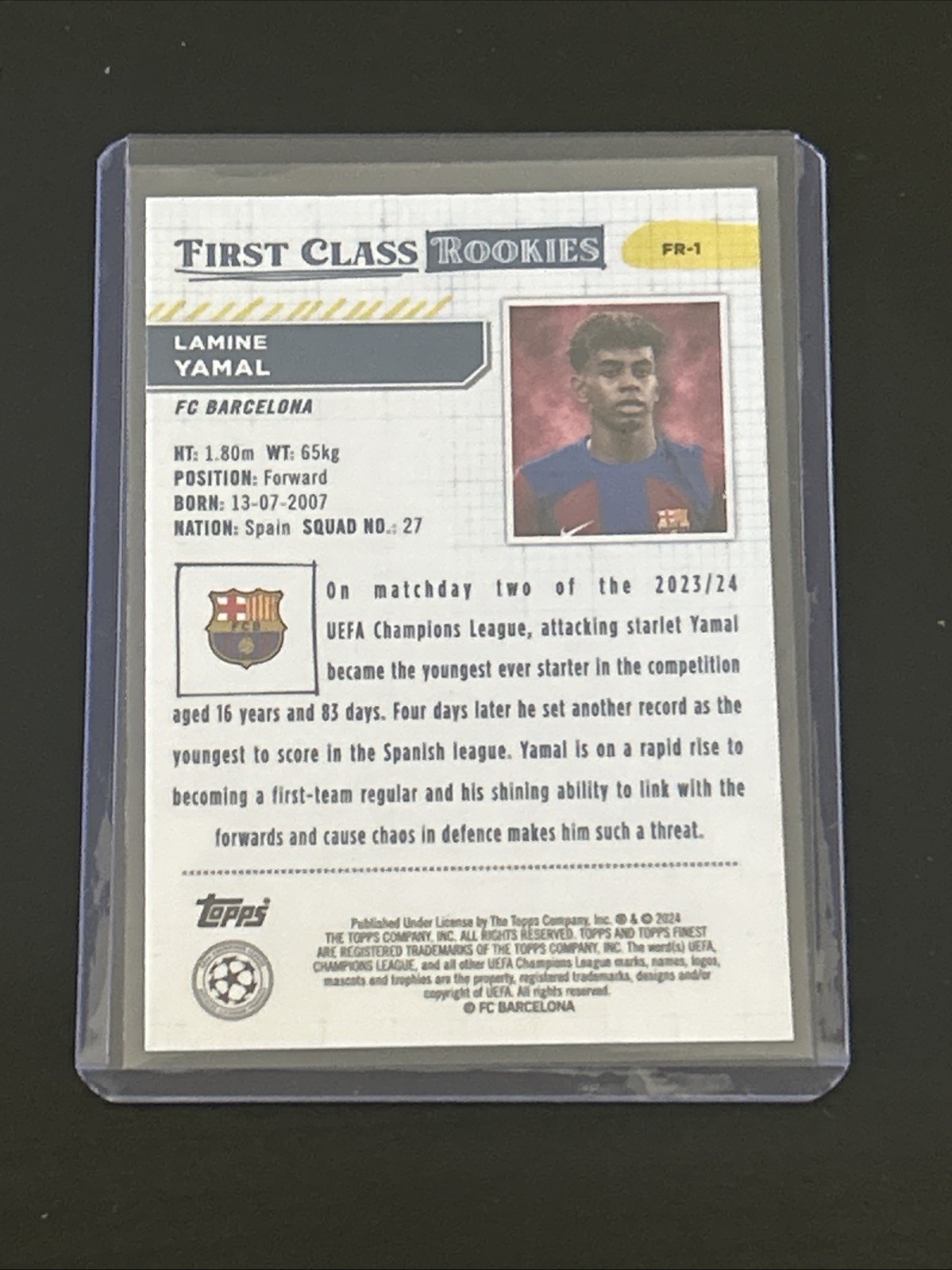 2023-24 Topps Finest UEFA CC - First Class Rookies Lamine Yamal RC view 3