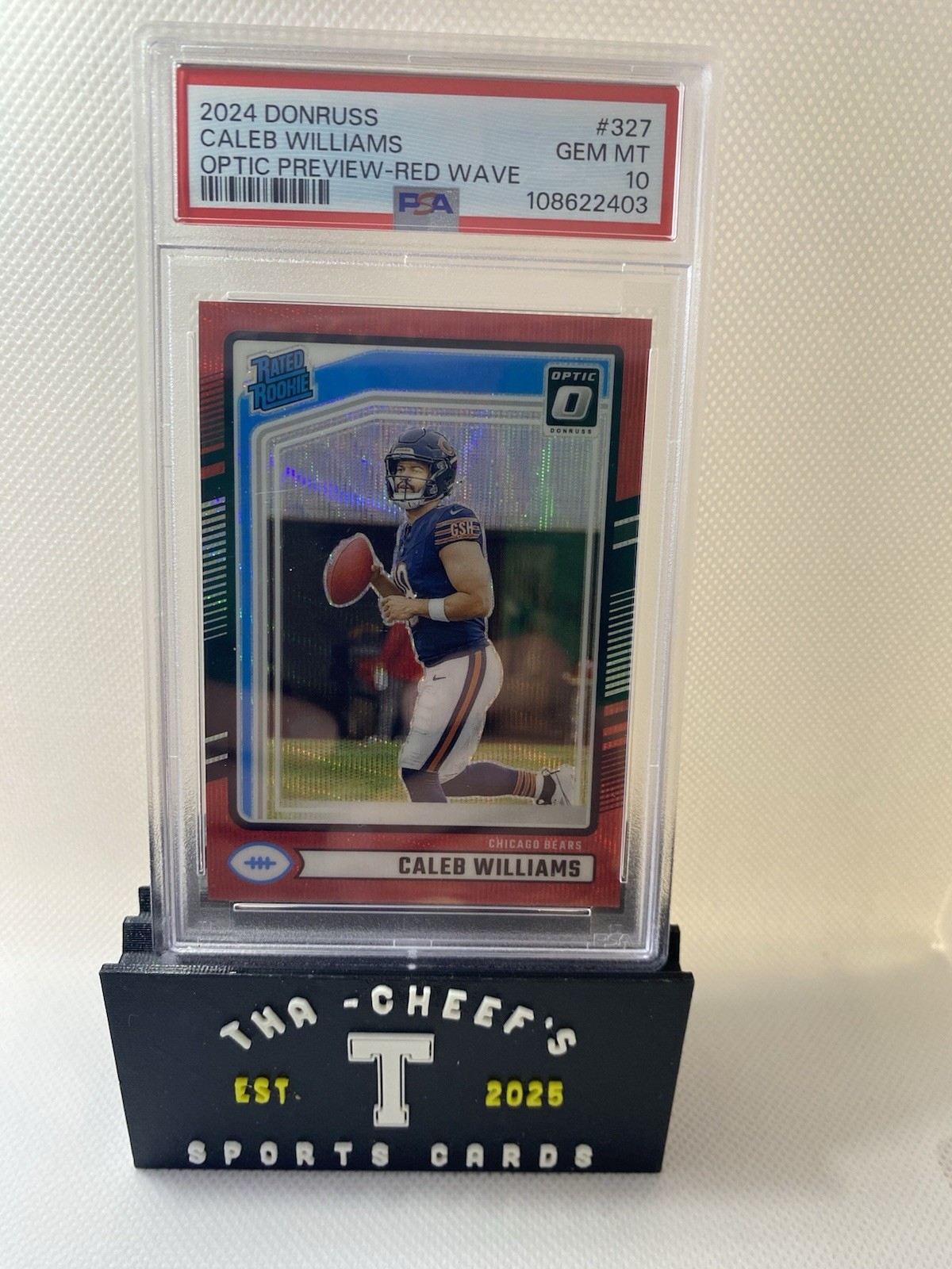 2024 Panini Donruss - Rated Rookie Caleb Williams Optic Preview Red Wave PSA 10