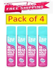 Rave 4X Mega Shine Hold Enhancing Unscented Hair Spray, 11 oz, 4 Pack