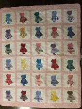 Vintage Holly Hobbie Sunbonnet Sue Girls Quilt Pink Border Multicolor Cotton