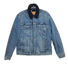 Levi's Denim Trucker Jacket Mens L Blue Fleece Collar Sherpa Lined 70598-0008