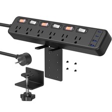 JUNNUJ Clamp Power Strip Standing Desk with 20W USB C, 2 in 1 Clip Desktop Su...
