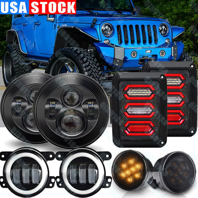 for Jeep Wrangler JK Unlimited 7'' Led Headlights Tail Lights 4'' Foglamps & Turn