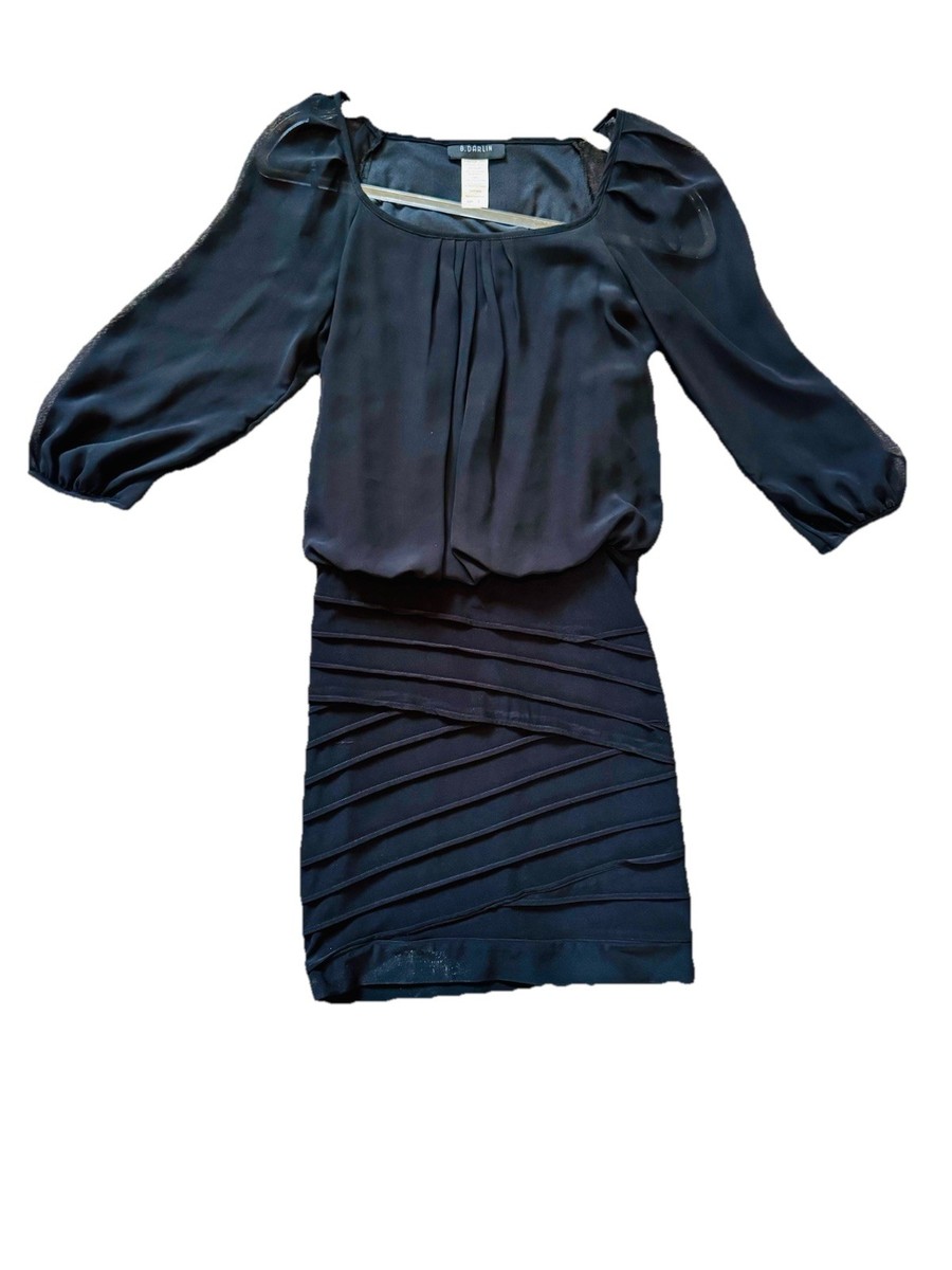 B Darlin Dress Womens Small Black Bandage Skirt Blouson Chiffon Overlay  Bodice | eBay