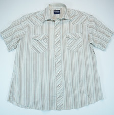 Wrangler Mens XL Cowboy Cut Button-Up Pearl Snap Shirt Regular Fit Tan Stripes