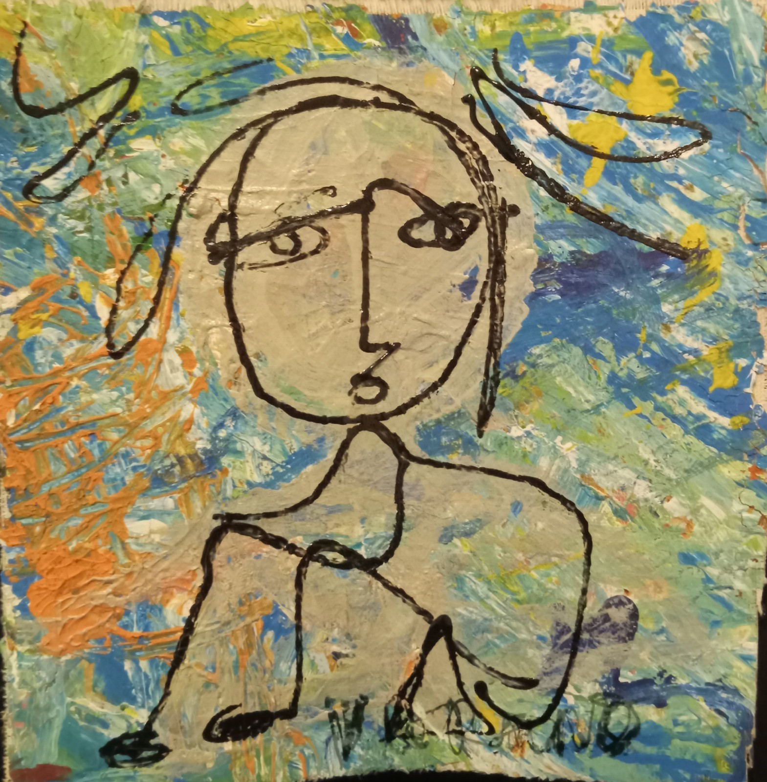  SMALL ABSTRACT  EXPRESSIONISM ORIGINAL LADY PORTRAIT FLAT CANVAS PAINTING 