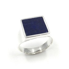 Anello in argento 925 lapislazzuli classico anello con sigillo liscio uomo...
