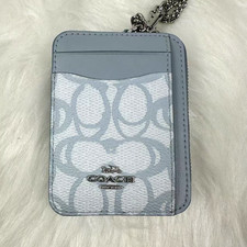 Coach Zip Card Case In Sketch Signature Canvas In Ice Blue CBL78 NWT