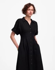 MADEWELL Black Pleated Linen Midi Shirtdress Sz M