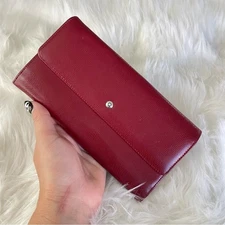 Mont Blanc | Women’s Red Leather Envelope Snap Closure Zipper Pocket Coins Cards