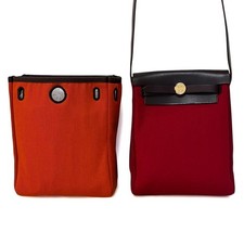 Auth HERMES Airbag TPM Shoulder Bag Toile Officier Leather Red Orange Used