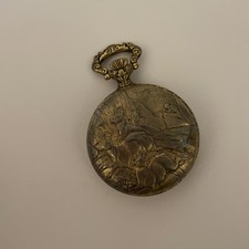 VINTAGE MAJESTIME POCKET WATCH GOLDTONE DEER WOLF HUNTING 