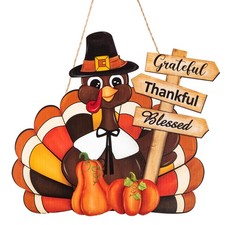 Thanksgiving Decoration Wooden Turkey Pumpkin Door Wreath for Large,