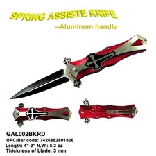 Celtic Cross 9”Spring Assist Folding Pocket Knife BLACK RED  HANDLE