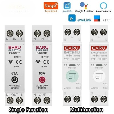 WiFi Smart Circuit Breaker 1P+N 63A Time Relay Switch Protector Remote Control