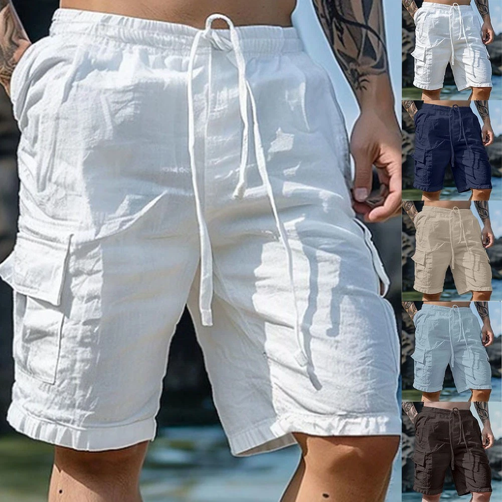 Solid Color Mens Cargo Shorts for Summer Casual Outings and Beach Trips