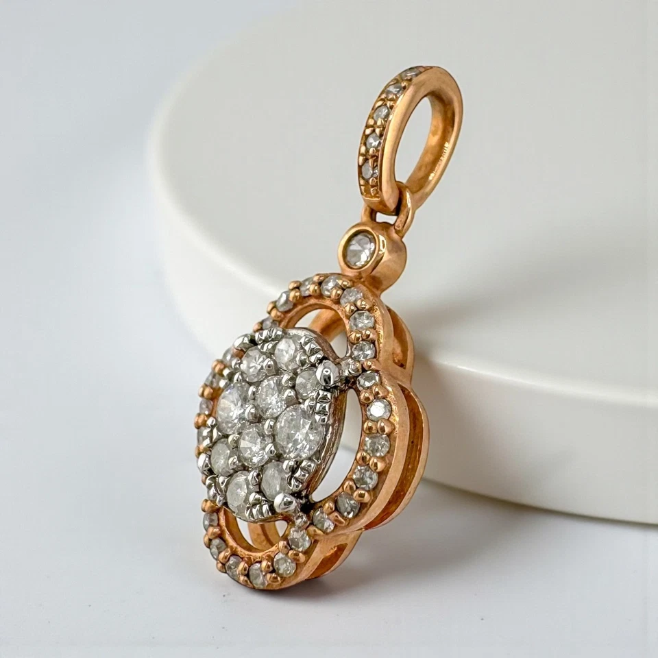 Pingente aglomerado de diamante vintage ouro rosa 10K design halo oval 0,40 ctw 1,3 g - Imagem 3 de 4